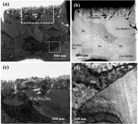 熱循環(huán)3200次后的BGA-芯片界面一側(cè)的微觀結構