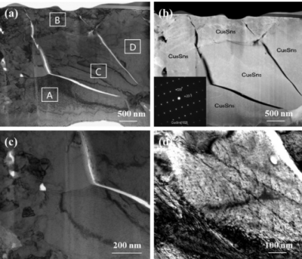熱循環(huán)3200次后的BGA-PCB一側(cè)的微觀結構