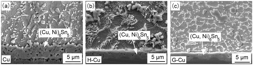 SAC305-0.3Ni和Cu基板的界面IMC。